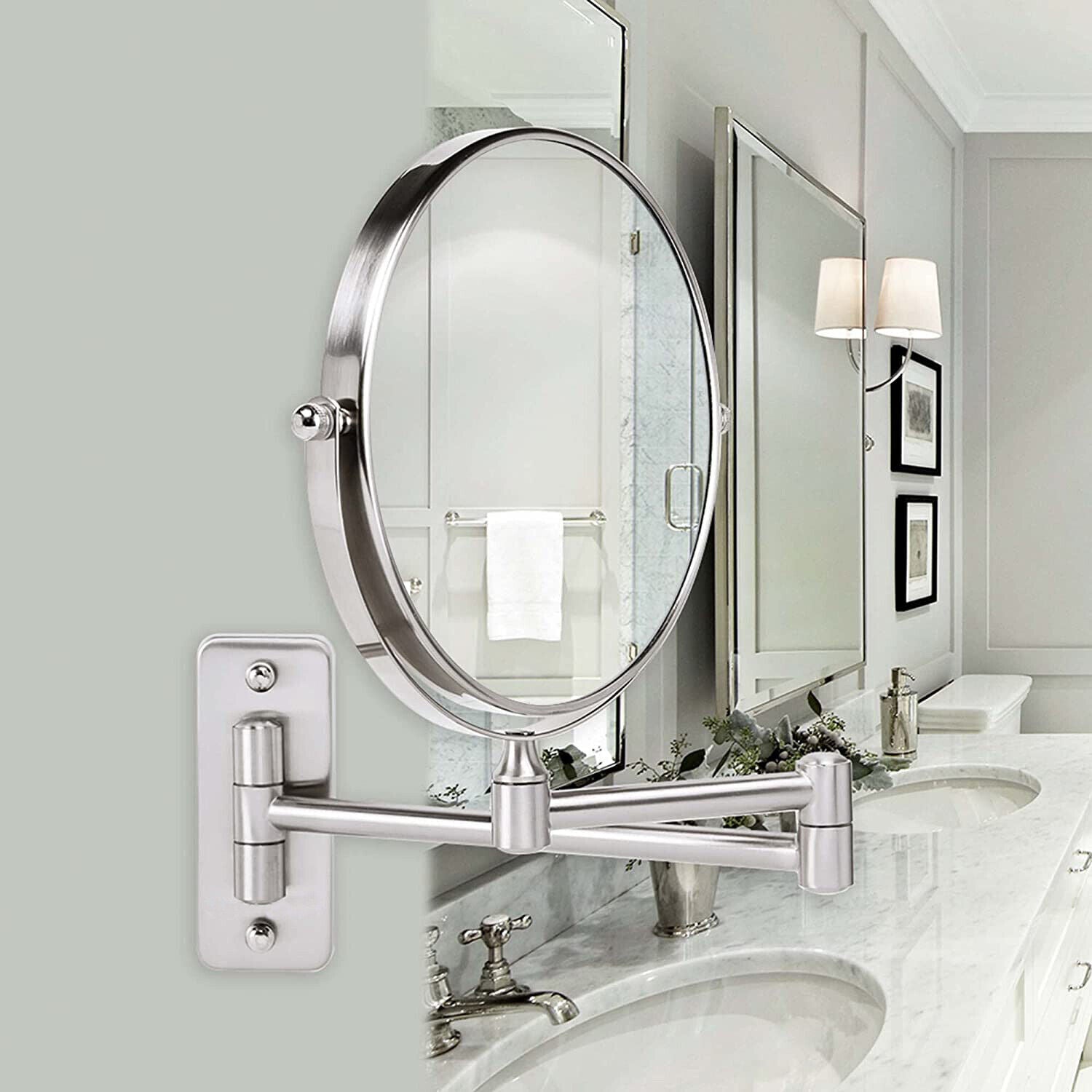 Extendable Wall-Mounted Bathroom Makeup Mirror 10X Magnifier