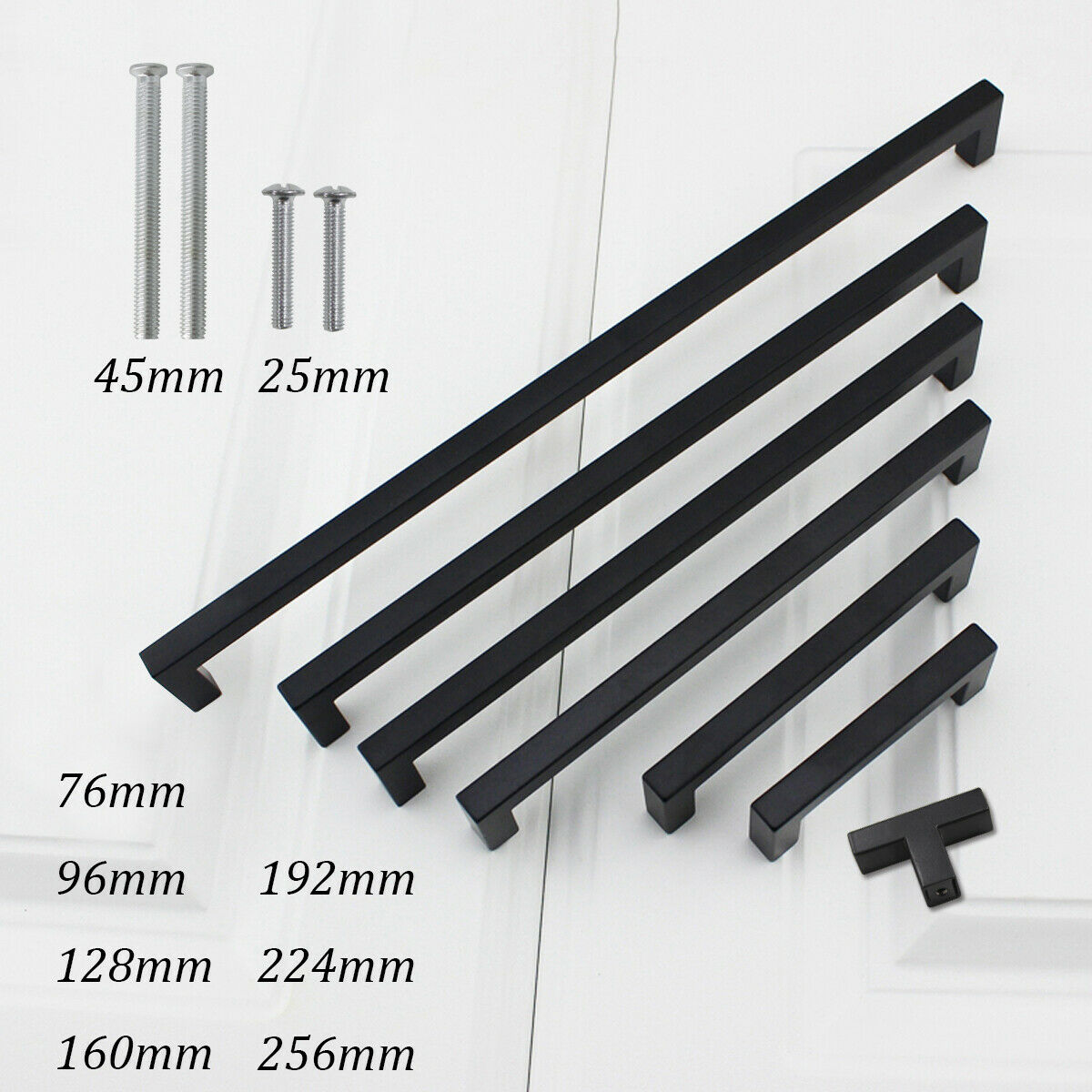10pcs Square Cabinet Handles Kitchen Drawer Pulls Cupboard Knobs Black
