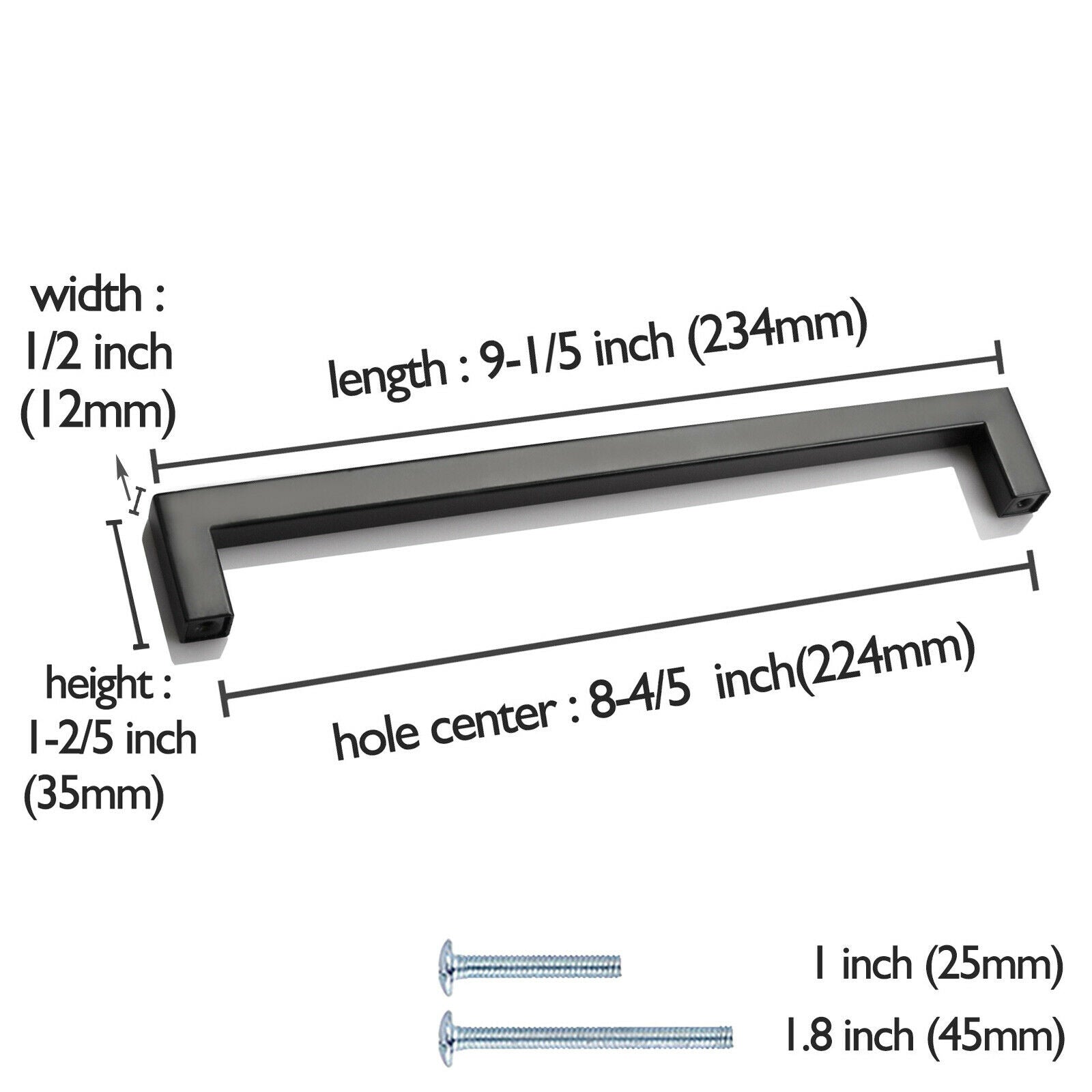 10pcs Square Cabinet Handles Kitchen Drawer Pulls Cupboard Knobs Black