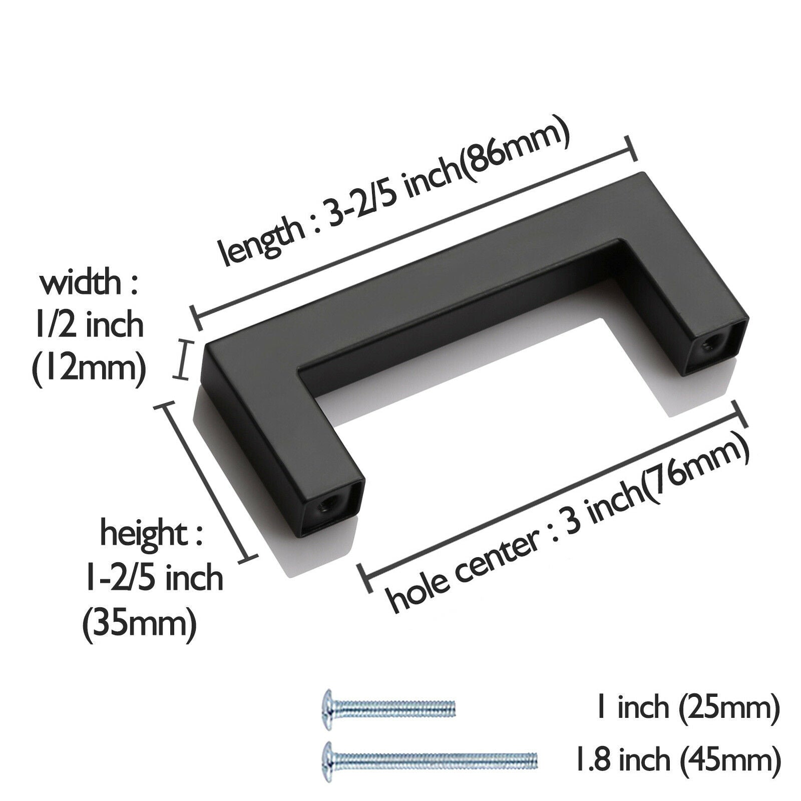 10pcs Square Cabinet Handles Kitchen Drawer Pulls Cupboard Knobs Black