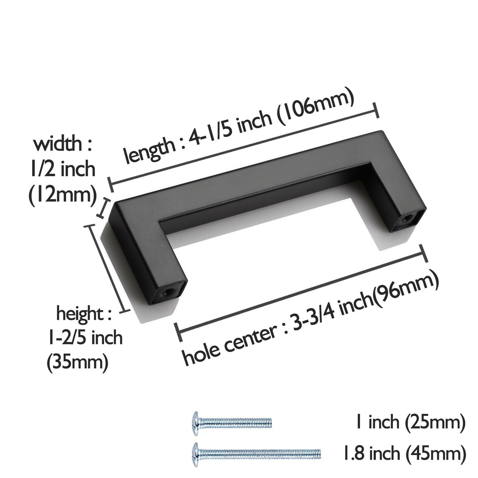 10pcs Square Cabinet Handles Kitchen Drawer Pulls Cupboard Knobs Black