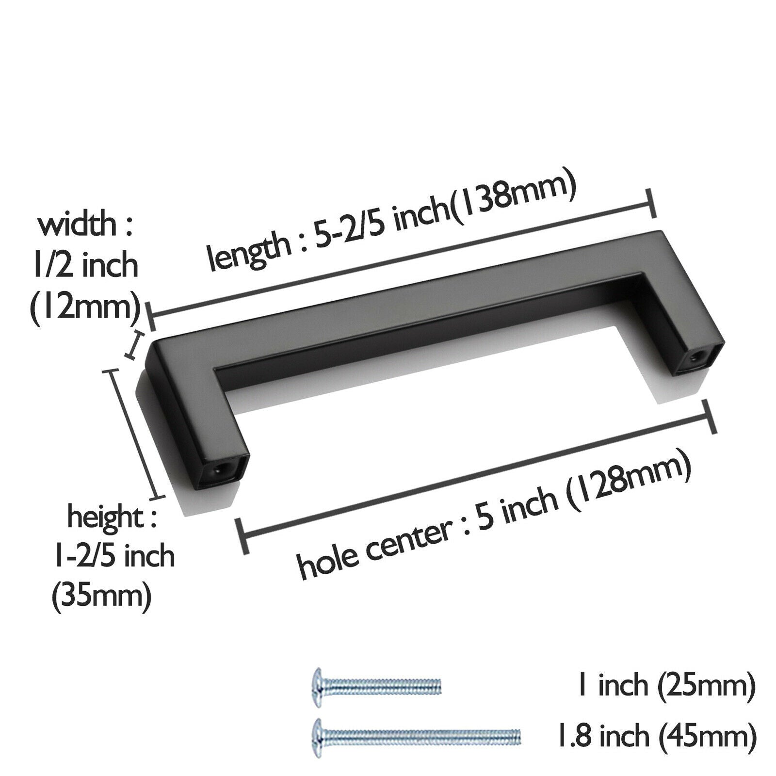 10pcs Square Cabinet Handles Kitchen Drawer Pulls Cupboard Knobs Black
