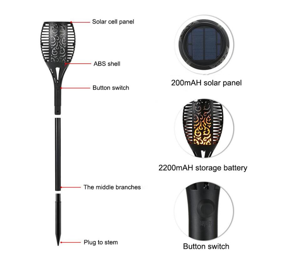 10pcs Solar Torch Lights 96 LED Flickering Lighting Dancing Flame Garden Lamp